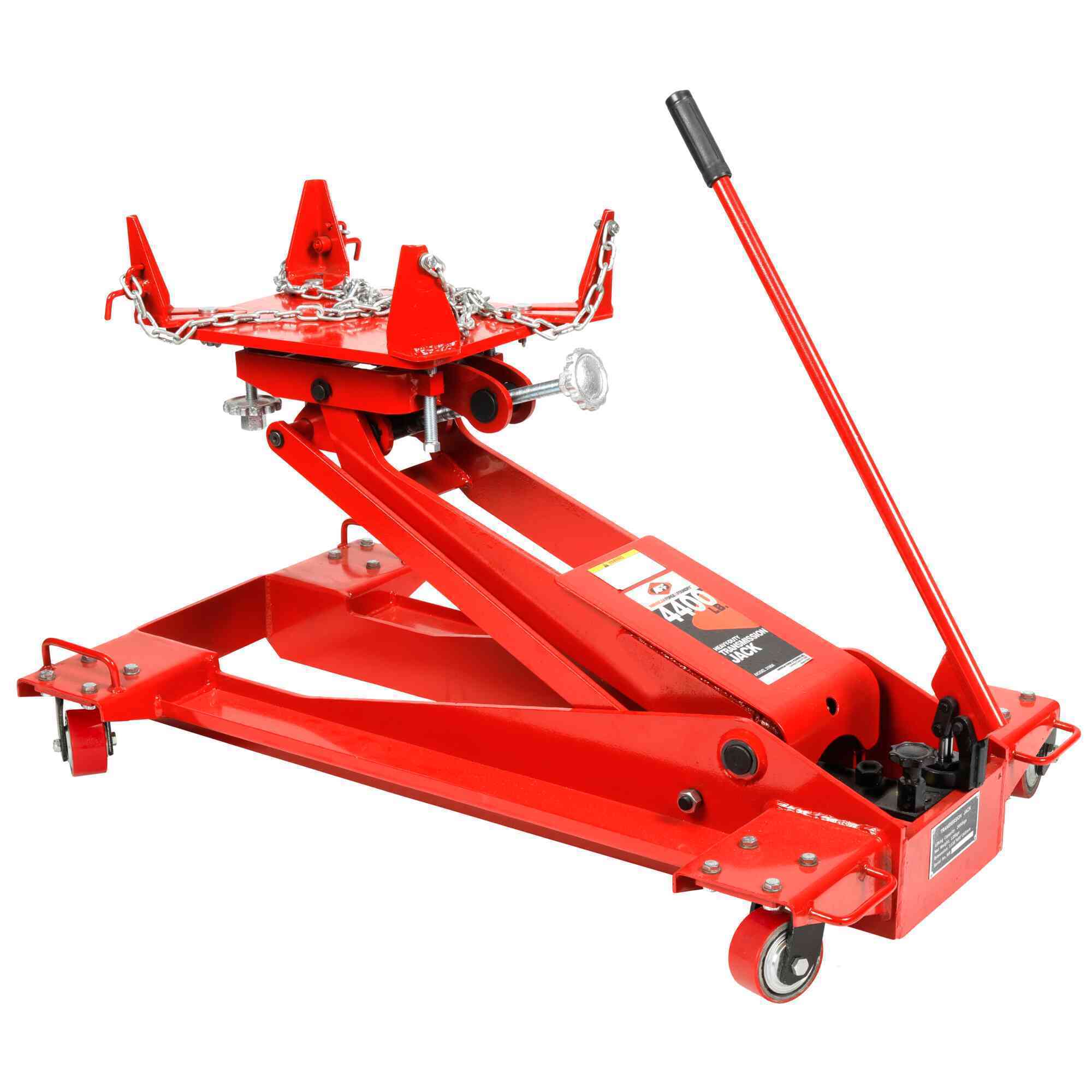 American Forge & Foundry Hydraulic Transmission Jack — Floor Style, Tool Trays, 4400-Lb. Capacity, 8.5in. to 34in. Height, Heavy-Duty, Model# 3180A